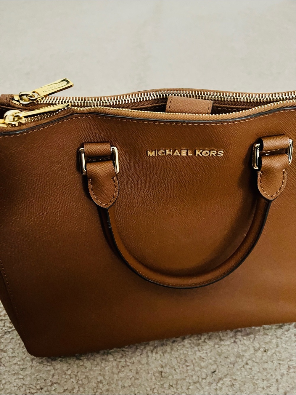 Michael Kors Cognac Saffiano Satchel with Gold Hardware
